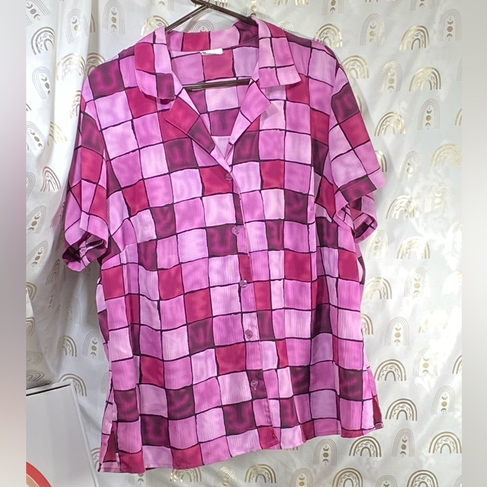 Vibrant Pink Checkered Button Down Shirt